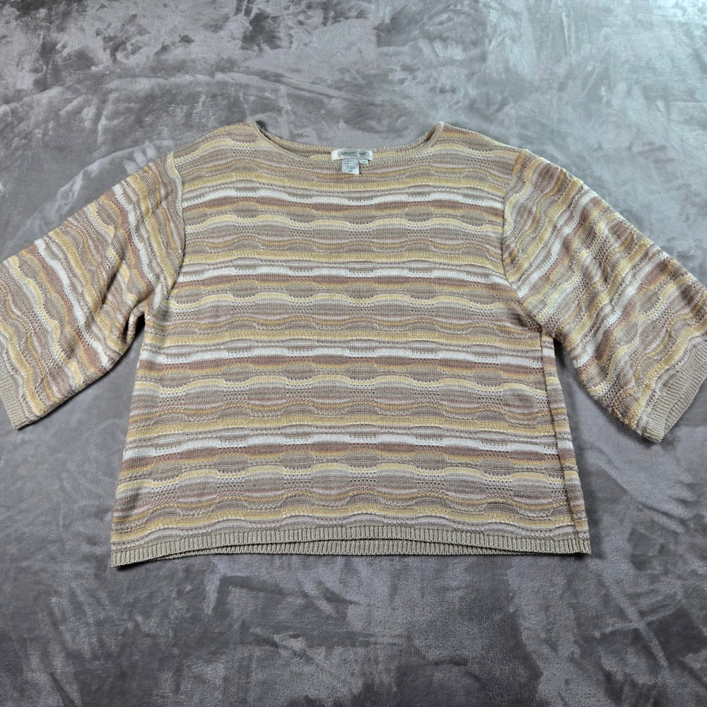 Coldwater Creek Womens 3/4 Sleeve‎ Lightweight Sweater 2X Dimensional Weave